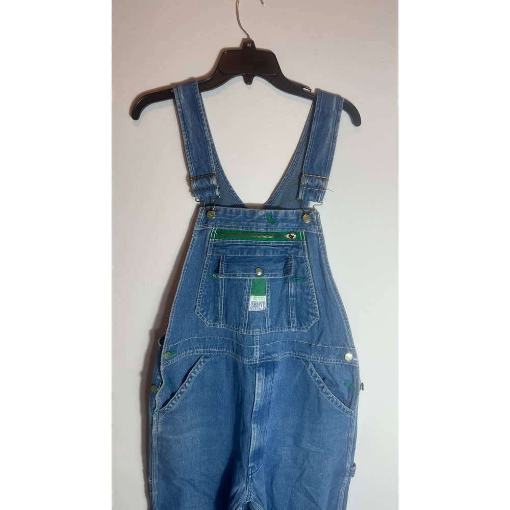 Liberty Mens Overalls 36 x 32 Blue Denim Straight Leg Vintage Y2K Green Zipper